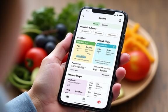 Vista de un plan de comidas y ejercicios en una aplicación móvil.